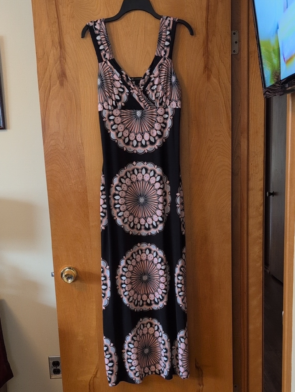INC International Concepts Black Maxi Dress with Pink Medallion Print